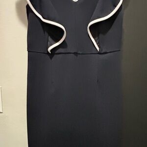 Elegant Navy Blue Dress with White Trim